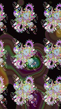 Çiçek ve yapraklı karalama şeklinde Raster çiçek deseni. Raster illüstrasyonu. Nazikçe, bahar çiçekleri siyah renklerde.