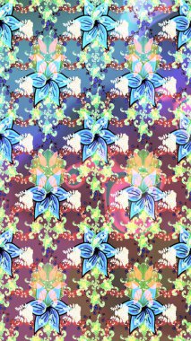 Tarafsız ve mavi renkte çiçekler. Düz Çiçek Elementleri Tasarımı. Raster illüstrasyonundaki çiçek desenli çizim. Renkli Bahar Teması çizim şablonu.