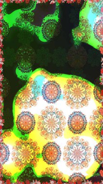 Raster illüstrasyonundaki çiçek desenli çizim. Gri ve yeşil renkte çiçekler.