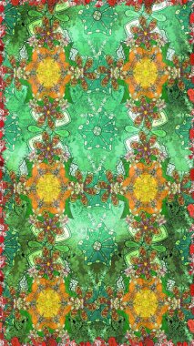 Raster illüstrasyonu. Çiçekler, dallar, bitkiler ve çiçekler. Güzel kumaş deseni. El çizimi.