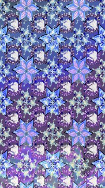 Raster çiçek desenleri çiziyor. Vadinin mavi ve menekşe rengi çiçekleri.