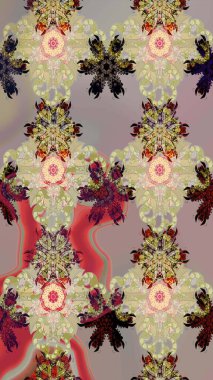 Üzerinde bej ve gri renkte karalamalar olan çiçek desenleri çiz. Raster illüstrasyonu.