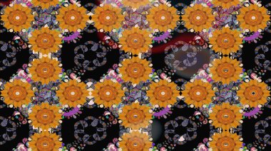 Siyah kıvırcık çiçekler siyah renkte şekillenir. Raster illüstrasyonu. Klasik çiçek tasarım elementleri.