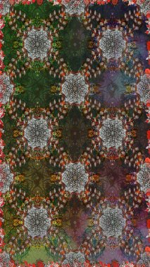 Gri ve kahverengi renkte güzel çiçekler, suluboya çiçek desenleri, duvar kağıdı, kart veya kumaş için fayanslı desenler. Raster..