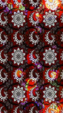 Tekstil için suluboya eskiz deseni. El çizimi çiçek çizimi deseni (fayans). Şirin çiçekli, desenli, siyah ve kahverengi renkli çizim deseni.