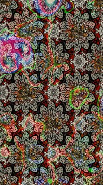 Güzel kumaş deseni. Raster illüstrasyonu. Zentangle soyut çiçekleri. Renkli Bahar Teması eskiz kalıbı. Düz Çiçek Elementleri Tasarımı. Çiçek tozu..