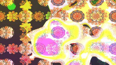 Renkli Bahar Teması eskiz kalıbı. Düz Çiçek Elementleri Tasarımı. Parlak arkaplan eskiz desenli çiçekli fantezi tasarımı.