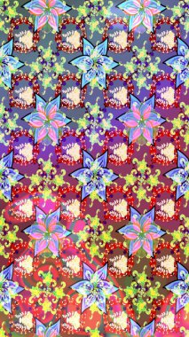 Zentangle soyut çiçekleri. Renkli Bahar Teması eskiz kalıbı. Güzel kumaş deseni. Düz Çiçek Elementleri Tasarımı. Raster illüstrasyonu. Çiçek tozu..