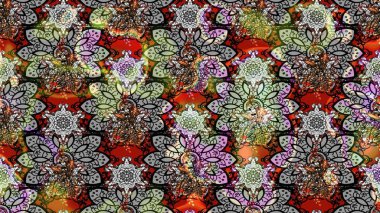 Nakış desenli çiçek deseni. Renkli grunge soyut arkaplanı kologri çiçeklerle süslüyor. İzler, kumaş, duvar kağıtları, tekstil için raster dokusu.