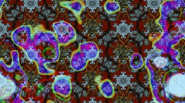 Raster illüstrasyonu. Çiçek duvar kağıdı. Çizim kalıbı. Mavi ve kahverengi renklerde. Renkli süs kenarı. Hint süsü..