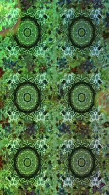 Raster oryantal süs. Yeşil ve gri renklerde altın elementlerle kusursuz desen. Kusursuz altın desen.