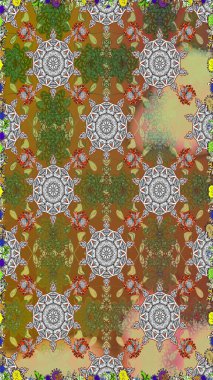 Kahverengi ve gri renklerde karalamalı çiçeklerle kusursuz çiçek deseni. Raster illüstrasyonu.