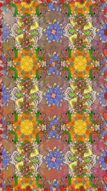 Renkli, pürüzsüz desen. Çiçek duvar kâğıdı. Çiçek arkaplan. Kahverengi ve sarı renkli şirin tekstil tarzında. Raster illüstrasyonu.