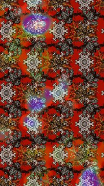 Kahverengi ve kırmızı renkte etnik çiçeklerle süslenmiş zarif bir eskiz şekli. Raster Çiçek İllüstrasyonu güzel tekstil..