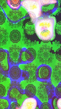 Küçük çiçekteki sevimli çiçek deseni. Raster deseni. Soyut çiçek çizim kalıbı arka planı. Yeşil ve mor renklerde. Raster illüstrasyonu.