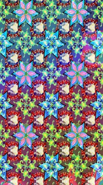 Raster illüstrasyonundaki çiçek desenli çizim. Suluboya tarzında mavi ve mor renkte çiçekler.