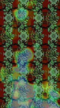 Yeşil ve kahverengi renkler üzerine çiçek desenli eskiz, el yapımı papatyalar, papatyalar. Tekrarlayan çiçek arkaplanı, zarif yeşil ve kahverengi çiçek duvar kağıdı.