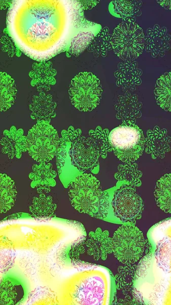 Tekrarlayan çiçek arkaplanı, zarif yeşil ve gri çiçek duvar kağıdı. Yeşil ve gri renkler üzerine çiçek desenli çizimler, el yapımı papatyalar, papatyalar.