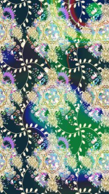 Moda baskıları için zarif bir şablon. Modern çiçek arkaplanı. Halk tarzı. Parlak renkli çiçekleri ve mavi yaprakları olan harika bir çiçek deseni..