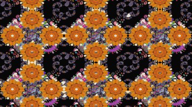 Güzel çiçek deseni. Siyah renkli çiçekler. Renkli Bahar Teması eskiz kalıbı. Düz Çiçek Elementleri Tasarımı.