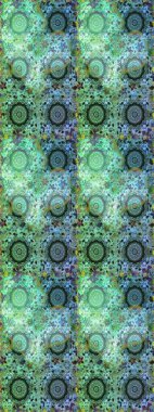 Yeşil ve mavi renklerde altın rengi ve altın elementler. Tekrarlayan elementlerle soyut arkaplan oluşturun. Raster illüstrasyonu. Kusursuz, klasik altın desen..