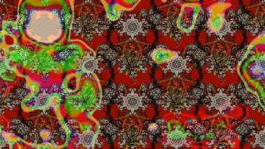 Raster illüstrasyonu. Kibar, yaz çiçekleri kırmızı ve kahverengi renklerde. Küçük çiçekteki sevimli çiçek deseni. Raster deseni.