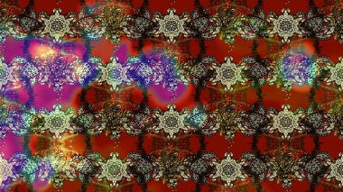 Raster illüstrasyonu. Kahverengi ve kırmızı renkte çiçekler. Çiçek süslemeli çizim deseni.