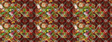 Kahverengi ve kırmızı renklerde. Çiçek buketleriyle klasik bir eskiz şekli. Raster illüstrasyonu.