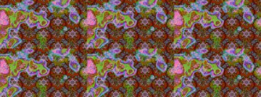 Çiçekli karalama şeklinde Raster çiçek deseni. Kahverengi ve yeşil renklerde yaz çiçekleri. Raster illüstrasyonu.