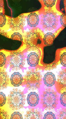 Suluboya çiçekli çiçek deseni. Raster illüstrasyonu. Pembe renkli Asya tekstili.