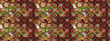 Kahverengi ve kırmızı renklerde. Çiçek buketleriyle klasik bir eskiz şekli. Raster illüstrasyonu.