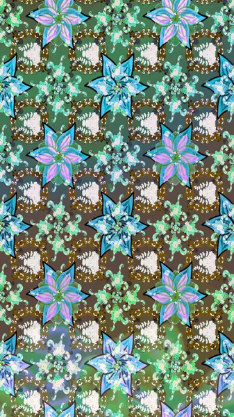 Yeşil ve nötr renkte çiçekler. Renkli Bahar Teması çizim şablonu. Çiçekli çiçek deseni, suluboya. Düz Çiçek Elementleri Tasarım Raster illüstrasyonu.