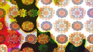 Renkli Bahar Teması eskiz kalıbı. Taslak desenli, modaya uygun kumaş deseni. Şirin çiçek elementleri. Raster illüstrasyonu. Düz Çiçek Elementleri Tasarımı.