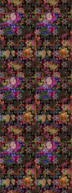 Raster illüstrasyonu. Yumuşak, bahar çiçekleri siyah renklerde. Raster çiçek desenli ve çiçekli..