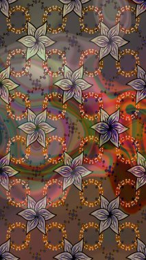 Raster. Kahverengi ve gri renkte güzel çiçekli eskiz deseni, suluboya çiçek deseni, duvar kağıdı, kart veya kumaş için fayanslı..