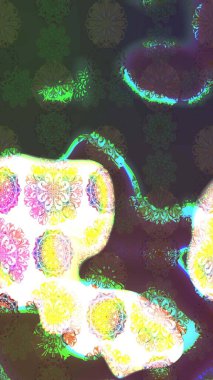 Düz Çiçek Elementleri Tasarımı. Yeşil ve kahverengi renkli çiçekler. Raster Illustrasyon 'daki Çiçek Deseni' nin son moda çizimi. Renkli Yaz Teması çizim şablonu.