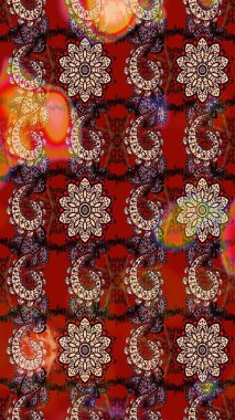 Tropik çiçek desenleri. Kahverengi ve kırmızı renkte çiçekler. Raster illüstrasyonu.