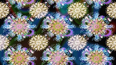 Kusursuz Renksiz Bahar Temalı Kusursuz Arkaplan. Sevimli çiçek raster deseni. Mavi ve nötr renklerde çiçekler. Düz Çiçek Elementleri Tasarımı.