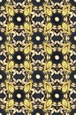 Sembol bayramı, yeni yıl kutlamaları, altın desenler. Kış kar dokusu duvar kağıdı. Noel altın kar tanesi kusursuz desen. Kahverengi, gri ve bej renklerde altın kar taneleri.