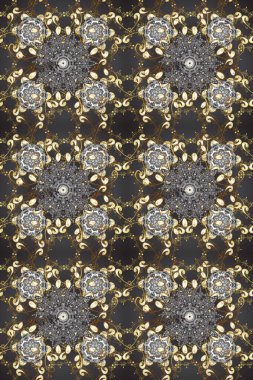 Altın desenli gri, kahverengi ve bej renklerde altın elementler. Lüks, kraliyet ve Viktorya dönemi konsepti. Raster klasik barok çiçeksiz altın desenli. Süsleme.