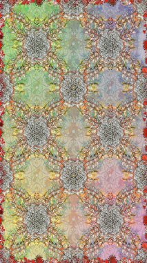 Tarafsız ve gri renklerde parlak çiçekli halı deseni.