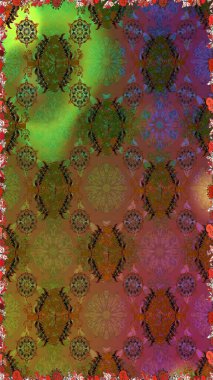 Çiçeksel kahverengi ve yeşil pürüzsüz desen. Raster çiçek izi. Raster Yumuşak kumaş deseni. Klasik taslak çizimi.