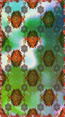 Soyut etnik raster kusursuz desen. Yeşil ve kahverengi renkli vadi çiçekleri. Çiçekler..