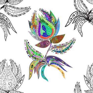 Çiçekli karalama şeklinde Raster çiçek deseni. Hoş renklerde çiçekler. Nazik, narin çiçek arkaplanı.