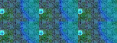 Soyut etnik raster çizim kalıbı. Çiçekler. Vadinin çiçekleri mavi ve yeşil renklerde.