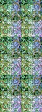 Süslü dekorasyon. Raster illüstrasyonu. Damask altın soyut çiçek yeşil ve nötr renklerde kusursuz desen.