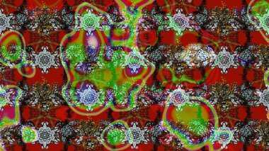 Kahverengi ve kırmızı arka planda. Elle çizilmiş çiçek desenli Raster çizimi. Çocuksu tasarım. Tekstil, kumaş, ambalaj, hatıra defteri için güzel çiçek arkaplanı..