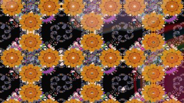 Moda baskıları için zarif bir şablon. Halk tarzı. Modern çiçek arkaplanı. Parlak renkli çiçekleri ve turuncu yaprakları olan harika bir çiçek deseni..