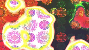 Çiçek desenli çizim. Raster illüstrasyonu. Asya tekstil tarzında. Güzel kumaş deseni. Düz Çiçek Elementleri Tasarımı. Renkli Bahar Teması çizim şablonu.