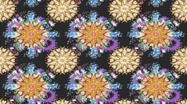 Raster illüstrasyonu. Gri ve bej renklere karalamalar çizen kusursuz çiçek deseni.